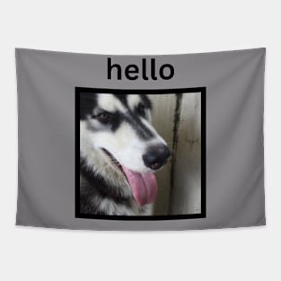 Cute Black Husky Dog Tongue Out Hello Tapestry