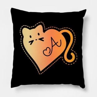 Heart Cat Monogram A in Orange Pillow