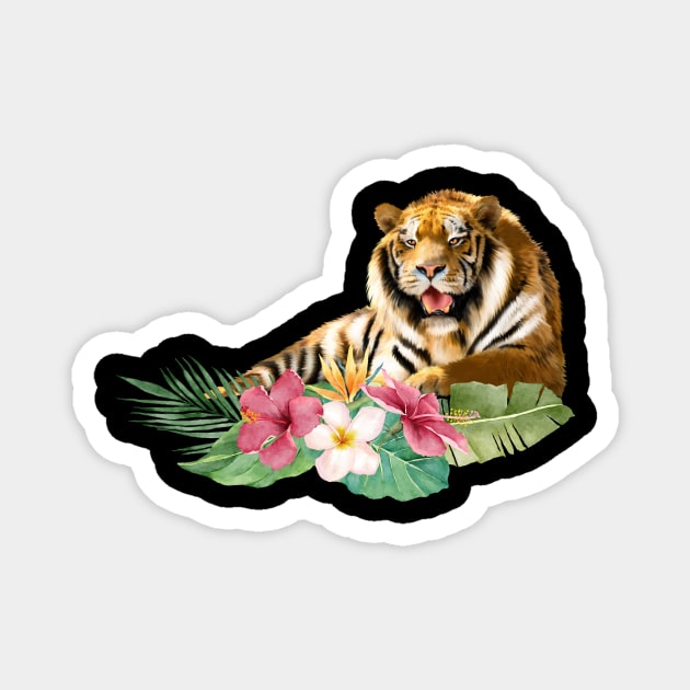 Tiger Big Cat, Tropical Floral, Animal Love Tigers Magnet by logiamerch