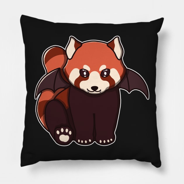 Cute Vampire Red Panda Pillow by Luna Illustration