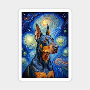 Doberman Pinscher Dog Breed Painting in a Van Gogh Starry Night Art Style Magnet