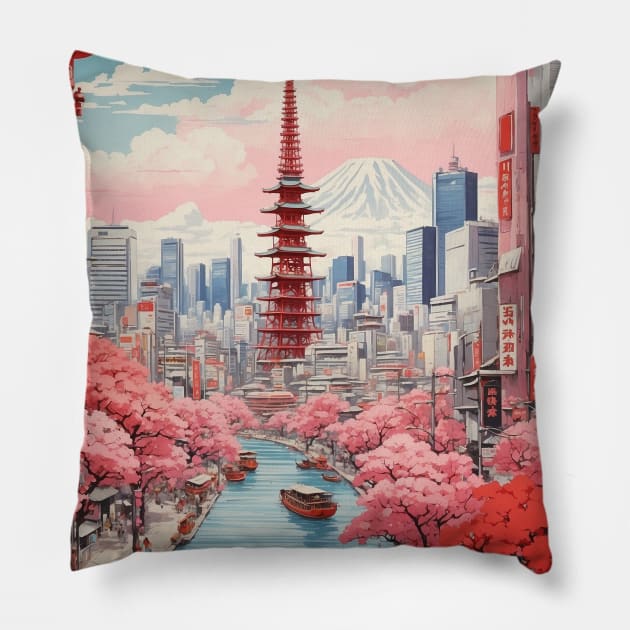 Tokyo Japan Vintage Poster Tourism Pillow by TravelersGems