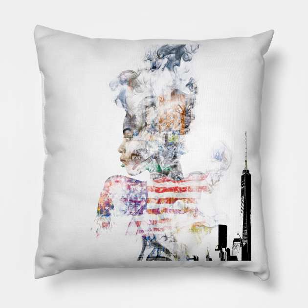 This Girl is on Fire with Flag Pillow by Phatpuppy Art