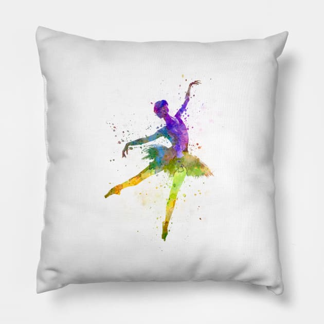 Classical ballet girl in watercolor Pillow by PaulrommerArt
