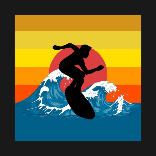 Sufer surfing waves riding sunset sea by KK-Royal