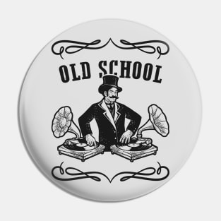 Old School Music - Vintage DJ Spinning Phonograph Records Pin