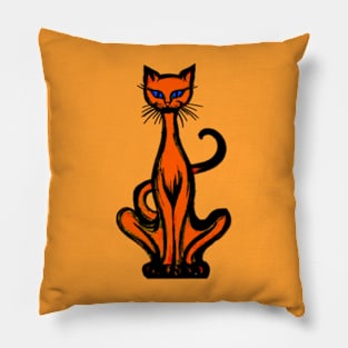 Retro 1970's Funky Groovy Orange  Jazz Cat Cartoon Pillow