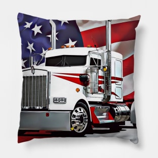 Kenworth Truck and The American Flag Pillow