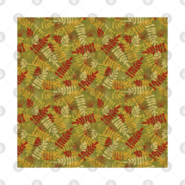 Green Red Yellow Leaf And Seeds Silhouettes by Sandra Hutter Designs