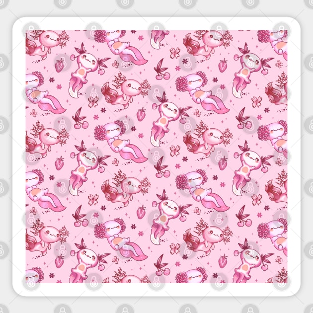 Kawaii Axolotl Pink Pattern Strawberry Aesthetic Axolotl