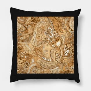 Warm Caramel, Tan and Brown Paisley Pattern Pillow