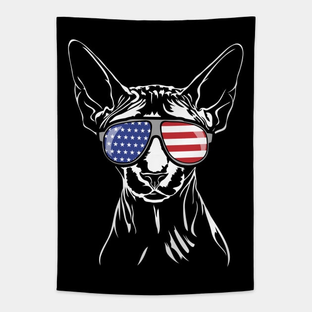 Proud Sphynx American Flag sunglasses gift patriotic cat Tapestry by wilsigns