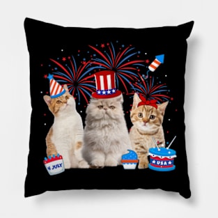 Happy 4th Of July Three Cat US Flag Patriotic Cats Lover Pillow