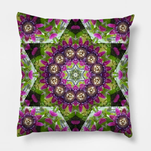 Mandala Kaleidoscope in Pink, Green, Brown, and White Pillow by Crystal Butterfly Creations