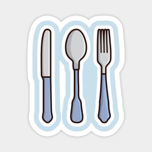 Spoon, Knife and Fork Sticker vector illustration. Home interior equipment icon concept. Restaurant kitchen set sticker logo design. Magnet