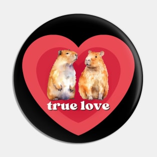 Two Cute Capybaras in Love, Surrounded by Red Hearts. Perfect for Capybara Lovers Pin