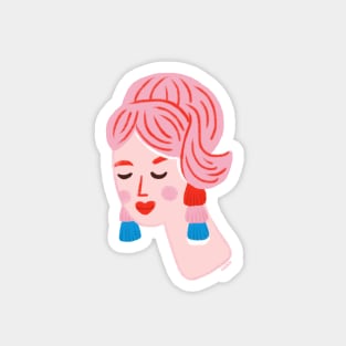 Pink Hair Lady Retro Magnet