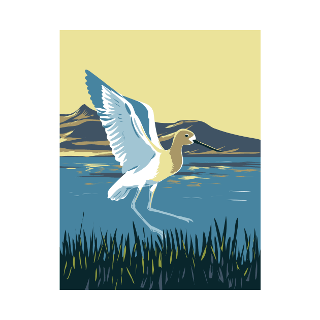 American Avocet in the Great Salt Lake Utah USA WPA Art Poster by retrovectors