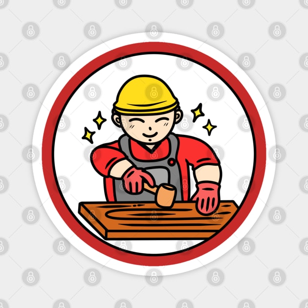 Cute cartoon carpenter Magnet by Andrew Hau