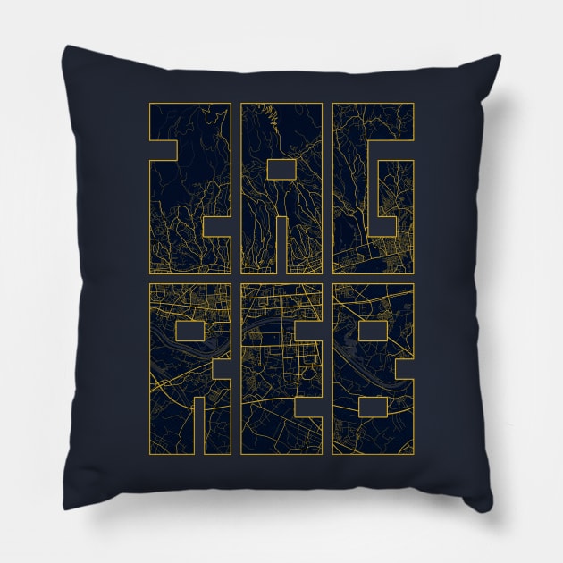 Zagreb, Croatia City Map Typography - Gold Art Deco Pillow by deMAP Studio