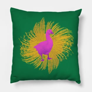 Pink Duck with mustard yellow feathers Pillow