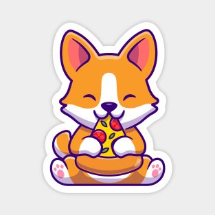 Cute Corgi Dog Eating Pizza Magnet