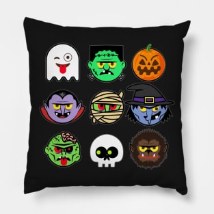 MONSTER FACES Halloween Emoji Shirt Skeleton Dracula Costume Pillow