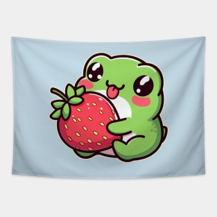 Kawaii Baby Frog Holding Strawberry Fruit Cute Toad Lover Tapestry