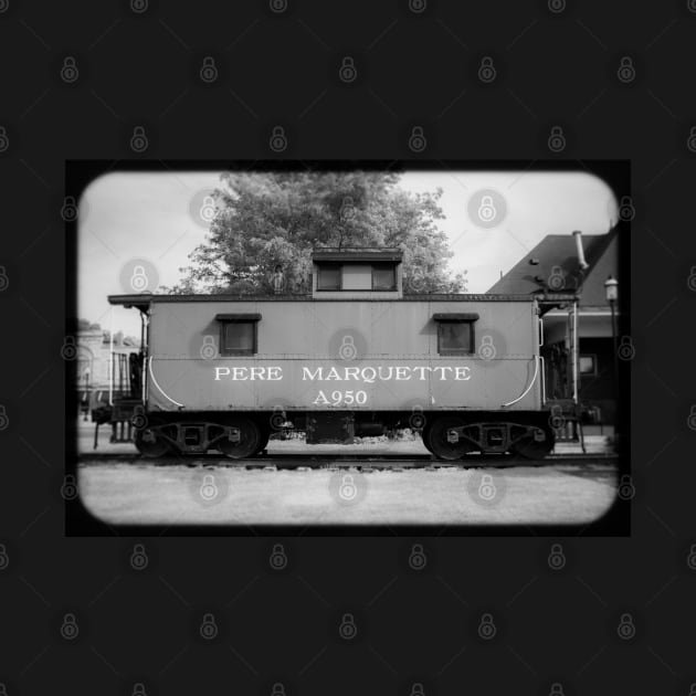 Lone Caboose in Black and White by Enzwell