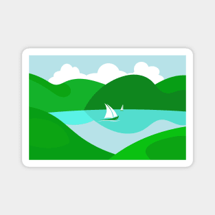 Hills Lake Sailing Boats Summer Day Landscape Magnet