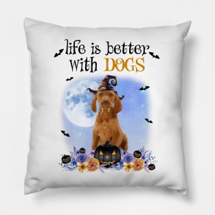 Vizsla Witch Hat Life Is Better With Dogs Halloween Pillow