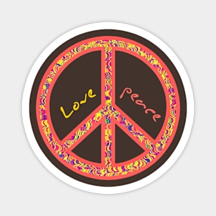 Peace and lovel, colorful and groovy hippie sign Magnet