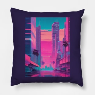 Vaporwave city aesthetic Pillow