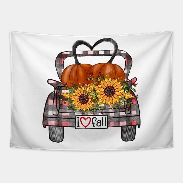 Womens I Love Fall Pumpkin Truck Cute Autumn Tapestry by luxembourgertreatable