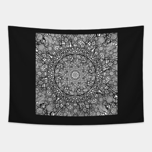 Zentangle Mandala, Black and White Digital Illustration Tapestry