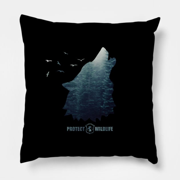 Protect Wildlife - Nature - Wolf Silhouette Pillow by JTYDesigns