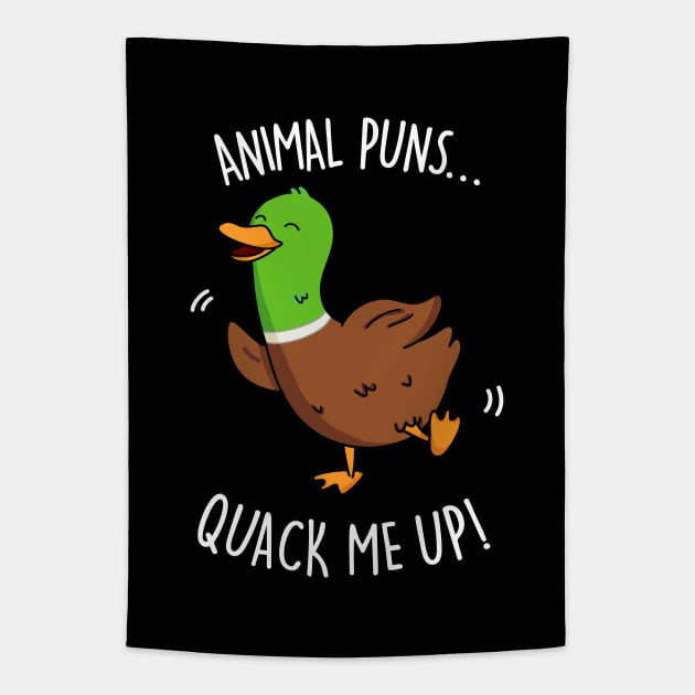 Animal Puns Quack Me Up Cute Duck Pun Tapestry by punnybone