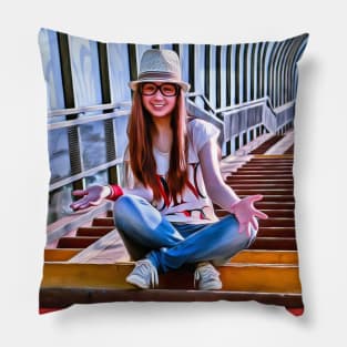 Girl in a hat Pillow