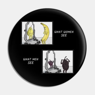 Body Image - What Women Versus Men See in the Mirror illustrated with fruit cartoons Pin