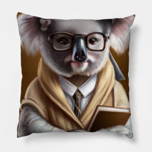 Koala dressed as a librarian, digital art Pillow