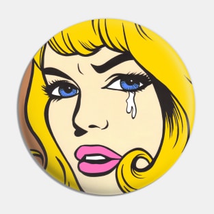 Blonde Crying Comic Girl Pin