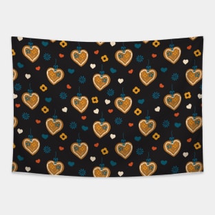 Gingerbread hearts on black Tapestry