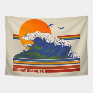 Retro Delray Beach Florida 70s Style Tourist Souvenir Tapestry