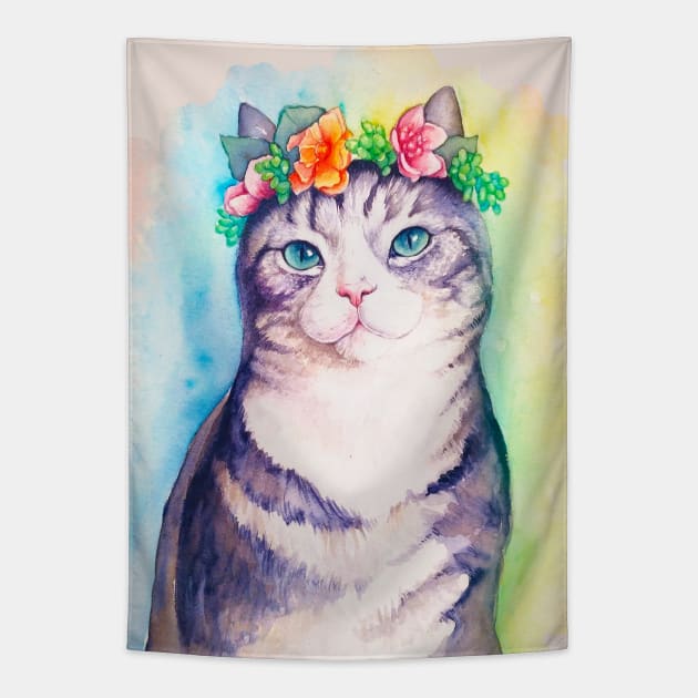 The watercolor cat Tapestry by LilianaTikage