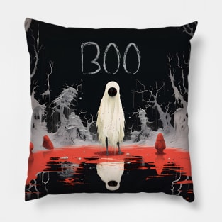 Halloween Boo 2: The White Sheet Ghost with Red Eyes Said "Boo" Pillow