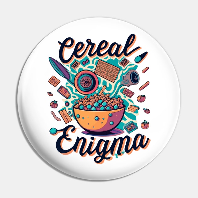 Cereal Enigma Funny - Retro Breakfast Cartoon Gift Pin by stickercuffs