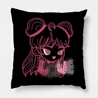 Pink girl with black love Pillow