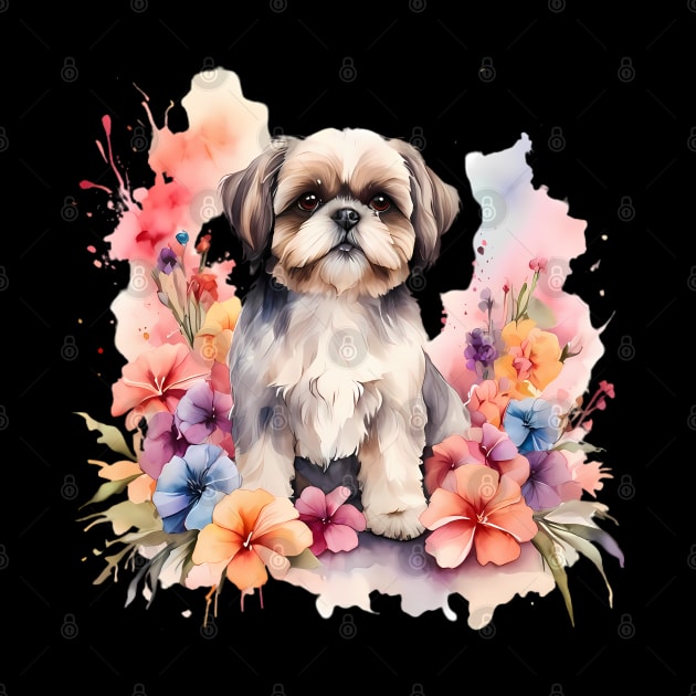 A shih tzu decorated with beautiful watercolor flowers by CreativeSparkzz