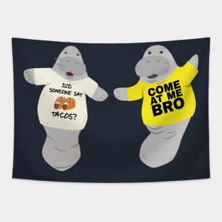 Manatees Wearing Novelty Tees Tapestry