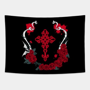 Cross Rose Red Tapestry